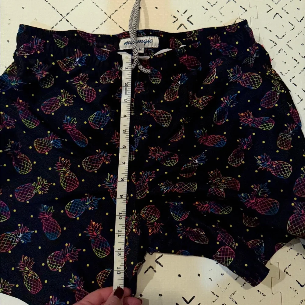 Maamgic Swim Trunks Shorts Mens M Black Pineapple‎ Print Mesh Lined